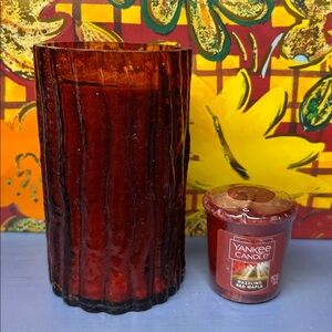 YANKEE Dazzling Red Maple 9.5oz & Votive CANDLE SET - VERY RARE SCENT & JAR